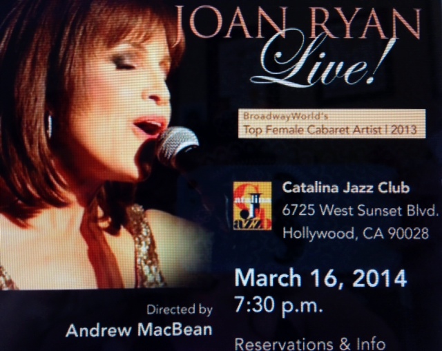 Winner of  BroadwayWorld’s Top Female Cabaret  Artist 2013 ……..The Amazing  Joan Ryan…Sing’s for us once again